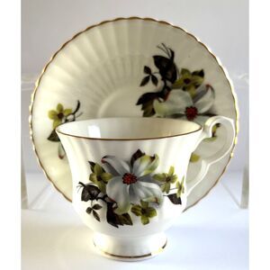 VTG Royal Windsor Teacup Saucer Fine Bone China England Floral Gold Pedestal